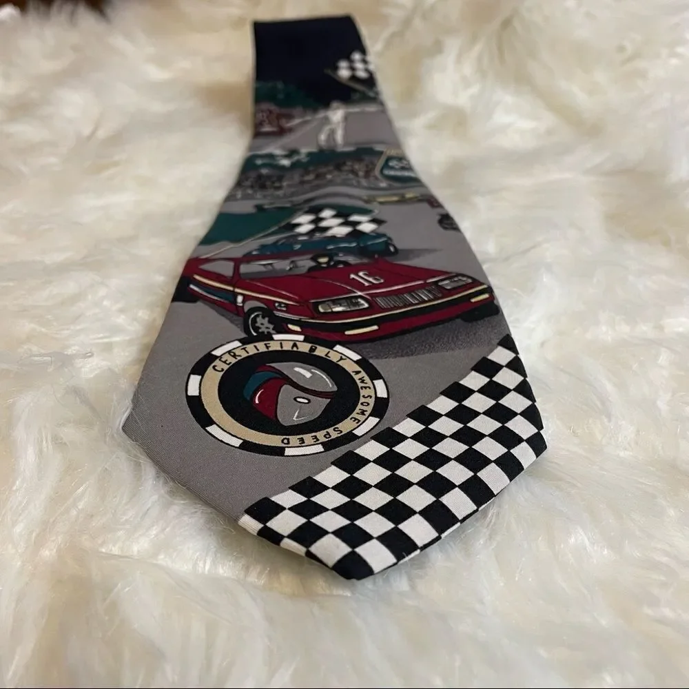 AMERICAN SPORTS  Men's Necktie Race Car Polyester Tie Vintage